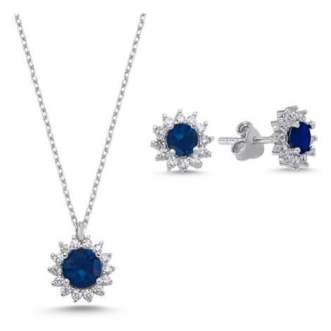 Klenoty Amber Stříbrná sada šperků kolečka modrá Sapphire