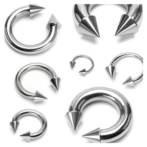 Piercing stříbrné barvy z chirurgické oceli - podkova ukončená hroty - Rozměr: 1,6 mm x 10 mm x  Šperky eshop