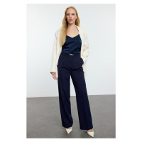 Trendyol Navy Blue Belt Detailed Wide Leg Trousers