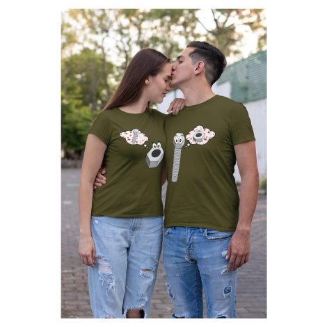 Trička pro páry Matice a šroub Barva: Khaki, Dámska