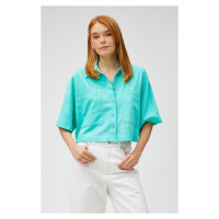 Koton Crop Oversize Shirt Linen Blend With Pocket