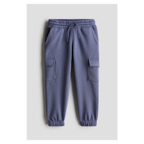 H & M - Kalhoty jogger cargo's česaným rubem - modrá H&M