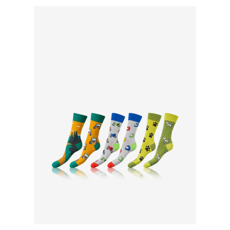 Sada tří párů unisex vzorovaných ponožek v oranžové, šedé a světle zelené barvě Bellinda CRAZY S