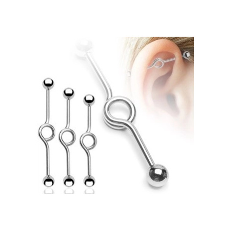 Piercing z chirurgické oceli do ucha - rovná tyčinka se smyčkou, kuličkové ukončení - Rozměr: 1. Šperky eshop