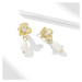 Éternelle Náušnice s říční perlou a zirkony Azalea - květina E1440-te15472 Zlatá Bílá
