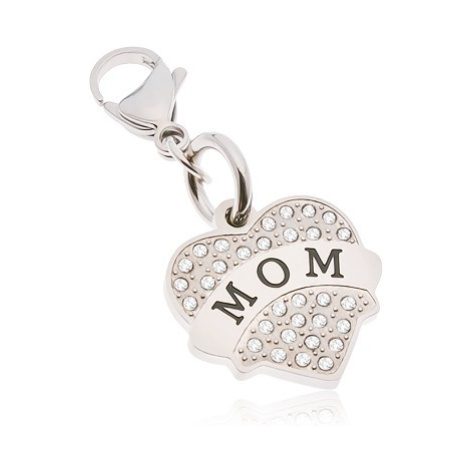 Přívěsek na klíčenku, ocel 316L stříbrné barvy, srdce s nápisem MOM a zirkony Šperky eshop