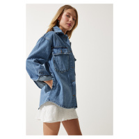 Happiness İstanbul Women's Blue Denim Jacket with Pockets