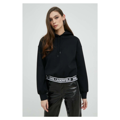 Mikina Karl Lagerfeld dámská, černá barva, s kapucí, hladká