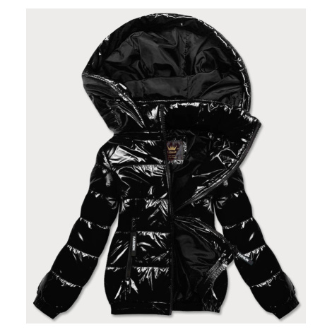 Lesklá černá dámská bunda se stahovacím lemem (LD7250BIG) LIBLAND