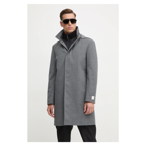 Kabát s příměsí vlny Calvin Klein šedá barva, přechodný
