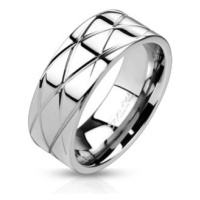 Lesklý ocelový prsten - šikmé zářezy