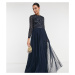 Maya Tall Bridesmaid long sleeve maxi tulle dress with tonal delicate sequins in navy