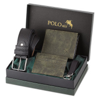 Polo Air Belt, Wallet, Card Holder, Keychain, Green Set in a Gift Box