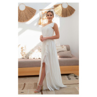 Carmen Ecru Chiffon One-Shoulder Long Evening Dress Wedding Dress And Outdoor Shooting Dress