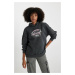 DEFACTO Oversize Fit Back Printed Hooded Thick Washed Pale Effect Sweatshirt