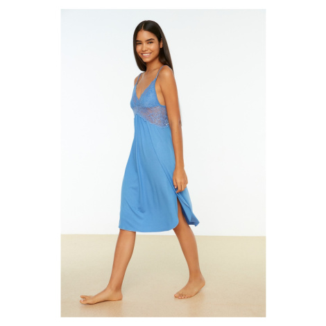 Trendyol Blue Lace Back Detailed Viscose Knitted Nightgown