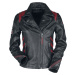 Rock Rebel by EMP Černě/červená kožená bunda v motorkářském stylu s nášivkami Dámská kožená bund