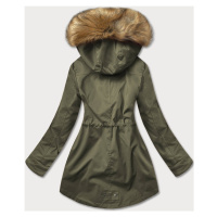 Khaki-béžová dámská zimní prošívaná bunda parka (M-21356)