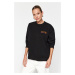 Trendyol Black Back Print Detailed Thick Inside Fleece Regular Fit Slit Knitted Sweatshirt