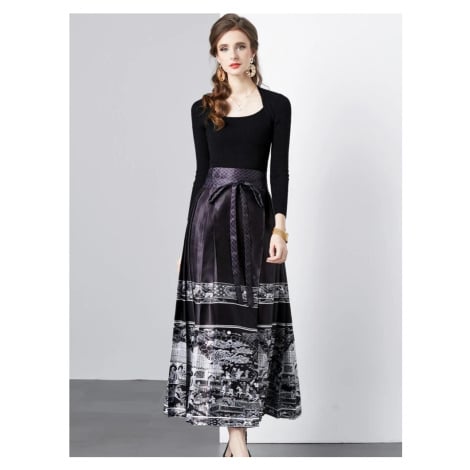 Dvoudílný set jednobarevný top a vzorovaná sukně LINDA DGiia