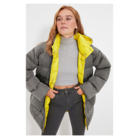Trendyol Gray Oversized Hooded Yellow Lined Puffy Coat