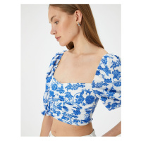 Koton Crop Floral Blouse Square Neck Balloon Sleeves