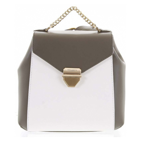 Malý luxusní kožený olivovo bílý batůžek/kabelka - Hexagona Zondra bílá