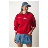 Happiness İstanbul Women's Red Embroidery Raised Knitted Sweatshirt