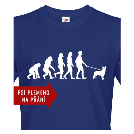 Pánské tričko s potiskem Evoluce venčení psa - tričko pro pejskaře BezvaTriko