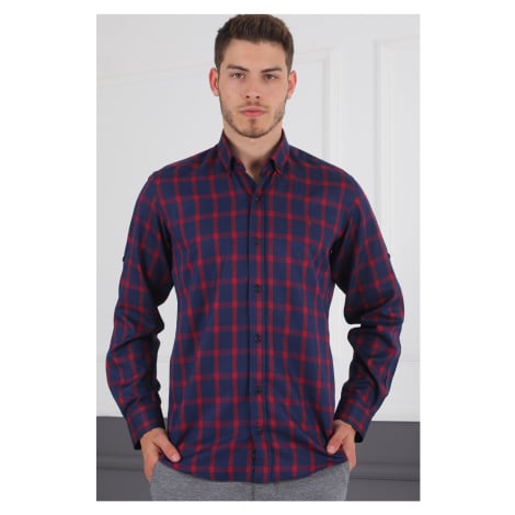 G717 DERBERRY MEN'S SHIRT-NAVY BLUE- BURGUNDY Dewberry