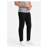 Ombre Clothing Pánské černé kalhoty klasického střihu se vzorem V5 PACP-0187