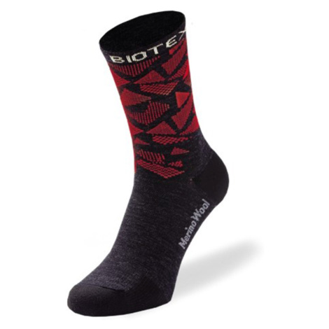 BIOTEX Cyklistické ponožky klasické - MERINO - červená/černá