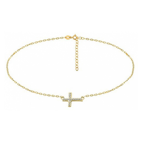 Klenoty Amber Stříbrný náhrdelník choker - zirkonový křížek GOLD