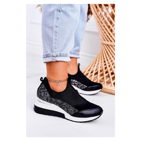 Dámské Klínové Kožené Boty Sneakersy Černé Stříbrné Frances