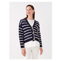 LC Waikiki V-Neck Striped Long Sleeve Maternity Knitwear Cardigan