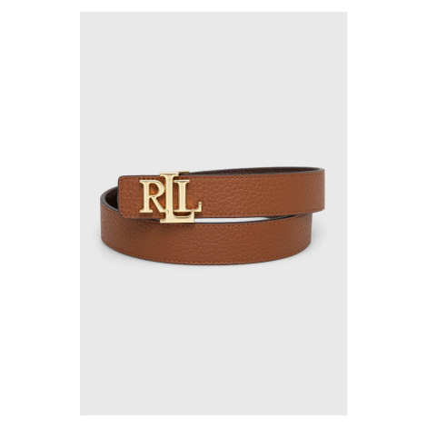 Oboustranný kožený pásek Lauren Ralph Lauren dámský, hnědá barva