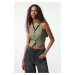 Trendyol Khaki Fitted Cut Out Detail Crop/Short Vest