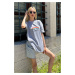 Madmext Women's Gray Printed Oversize T-shirt Mg808