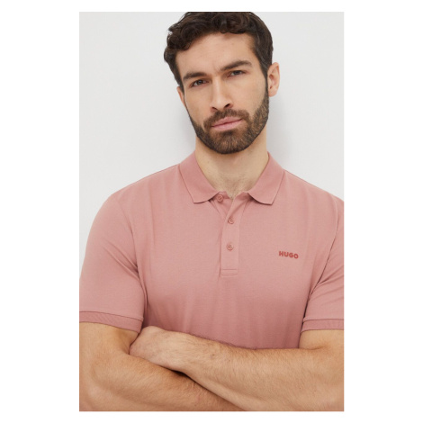 Bavlněné polo tričko HUGO růžová barva Hugo Boss