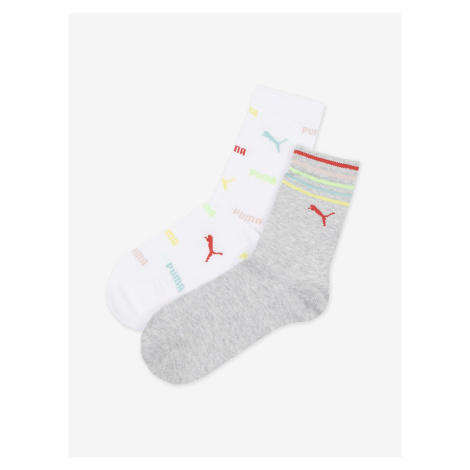 Sada dvou párů holčičích ponožek v šedé a bílé barvě Puma Logo Aop S - unisex