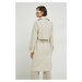 Kabát Abercrombie & Fitch dámský, béžová barva, přechodný, dvouřadový