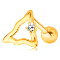 Diamantový piercing ze 14K zlata do ucha - kontura trojúhelníku s čirým briliantem