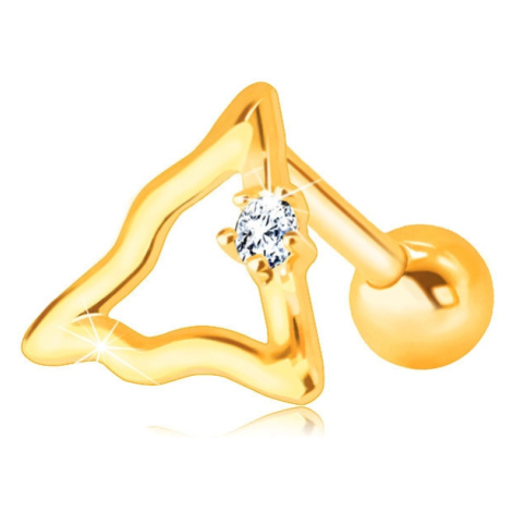 Diamantový piercing ze 14K zlata do ucha - kontura trojúhelníku s čirým briliantem Šperky eshop