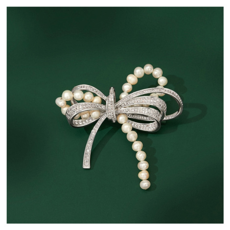 Éternelle Luxusní perlová brož se zirkony Brigitte B8075-B560A Stříbrná