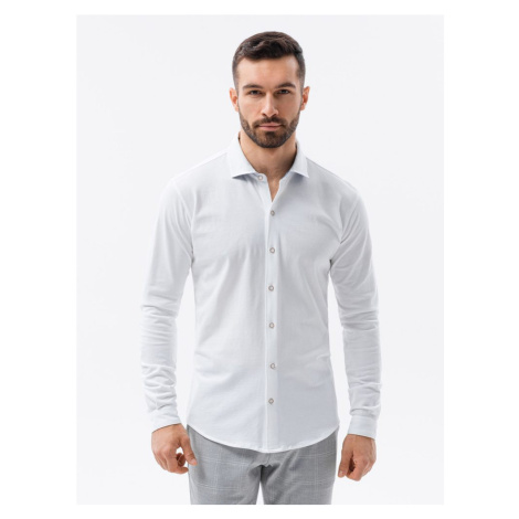 Ombre Clothing Bílá košile s dlouhým rukávem K540