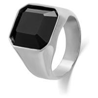 Troli Masivní prsten z oceli s černým krystalem 54 mm