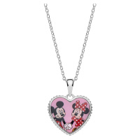 Disney Romantický stříbrný náhrdelník Minnie and Mickey Mouse (řetízek, přívěsek)