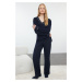 Trendyol Navy Blue Piping Detailed Ribbed Knitted Pajama Set