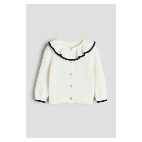 H & M - Propínací svetr's volánkovým límcem - bílá H&M