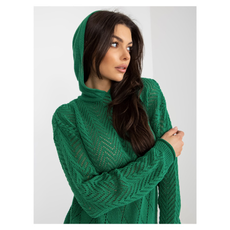 Zelený prolamovaný letní svetr s kapucí Fashionhunters